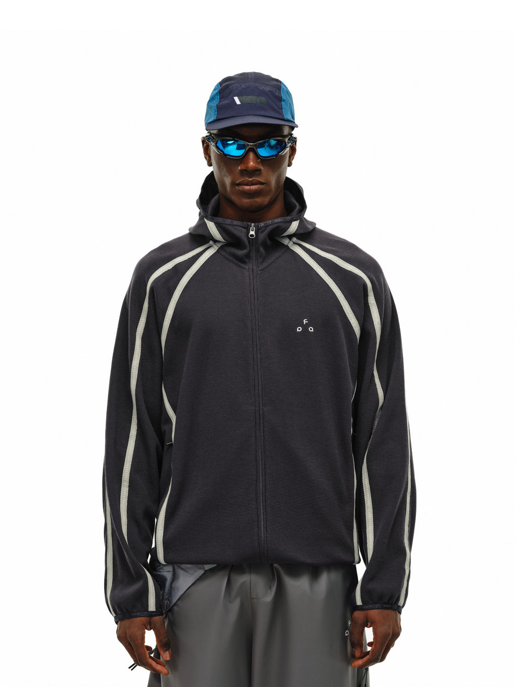 FPA Webbing Contrast Waffle Hooded Jacket Spring Athletic Cardigan Casual Retro Unisex Zip-Up Hoodie