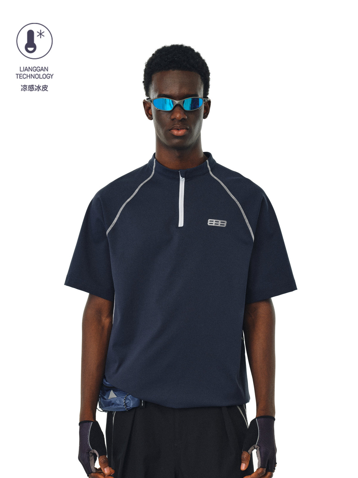 FPA Sorona Quick-Dry Color-Block Hasso Sports Short Sleeve T-Shirt - Chinese Streetwear American Style Half-Zip Couple Tee for Men
