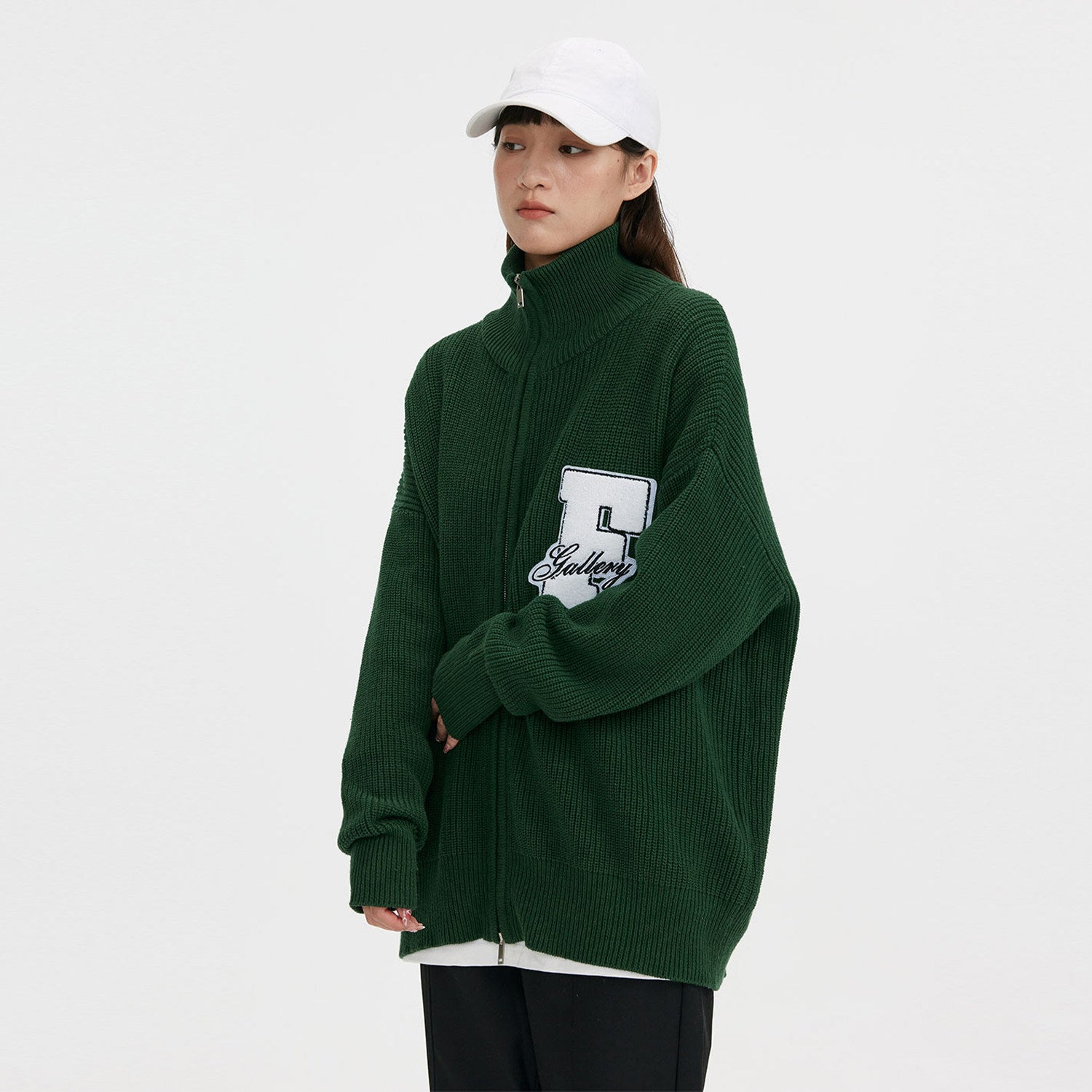 FPA Embroidered High-Neck Sweater - Chinese Streetwear Couple's Autumn/Winter Thick Knit Cardigan Jacket for Men