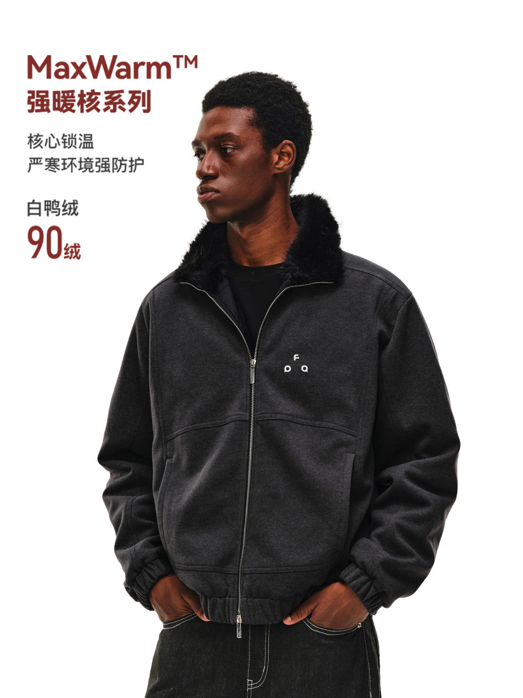 FPA Wool Collar Zipper Quilted Down Jacket Winter Thick Warm Retro Down Coat