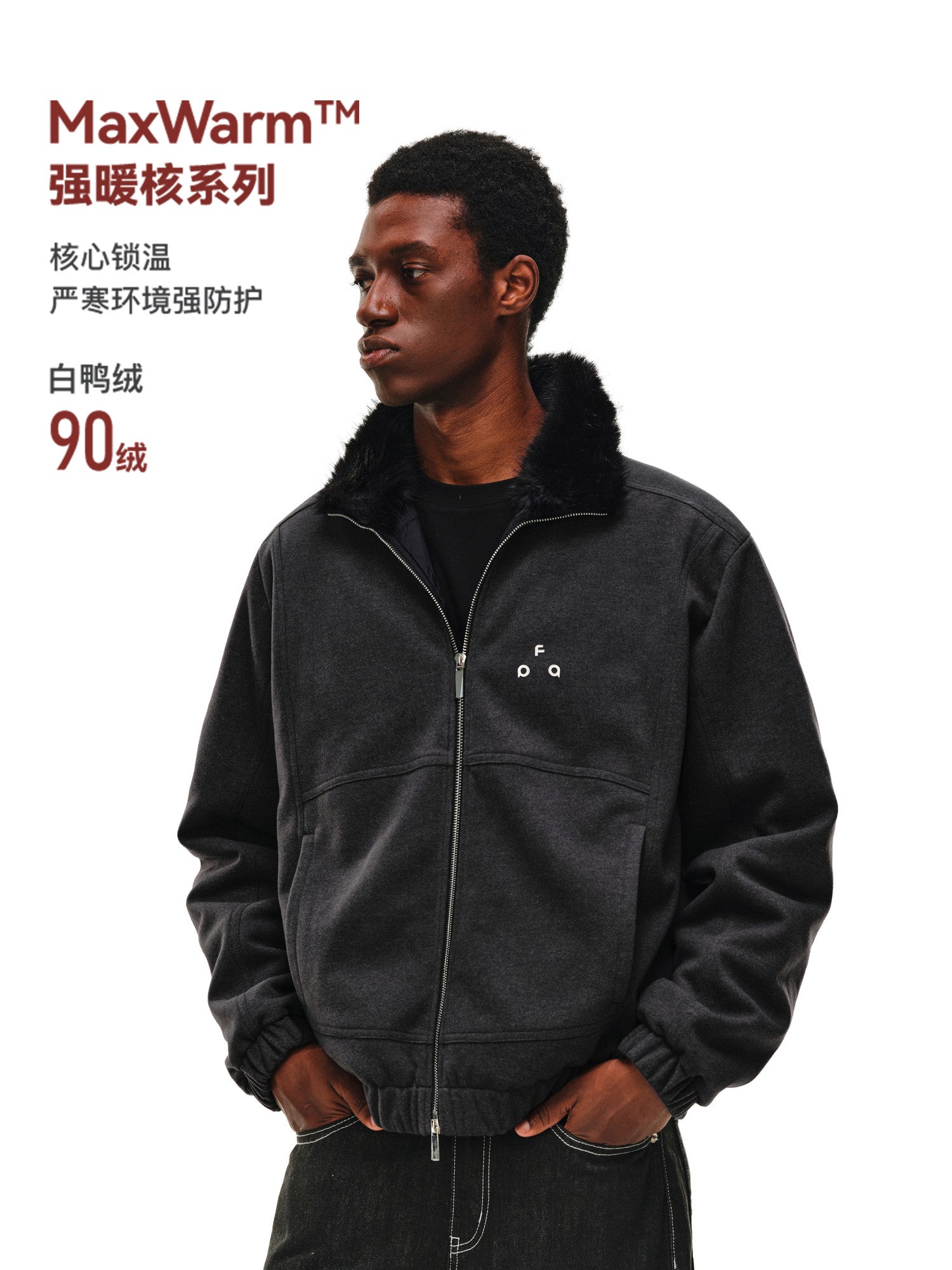 FPA Wool Collar Zipper Quilted Down Jacket Winter Thick Warm Retro Down Coat