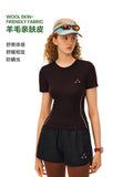 FPA Lyocell Wool Stretch Contrast Short Sleeve Summer Round Neck Slim Fit Basic Logo Casual T-Shirt for Women