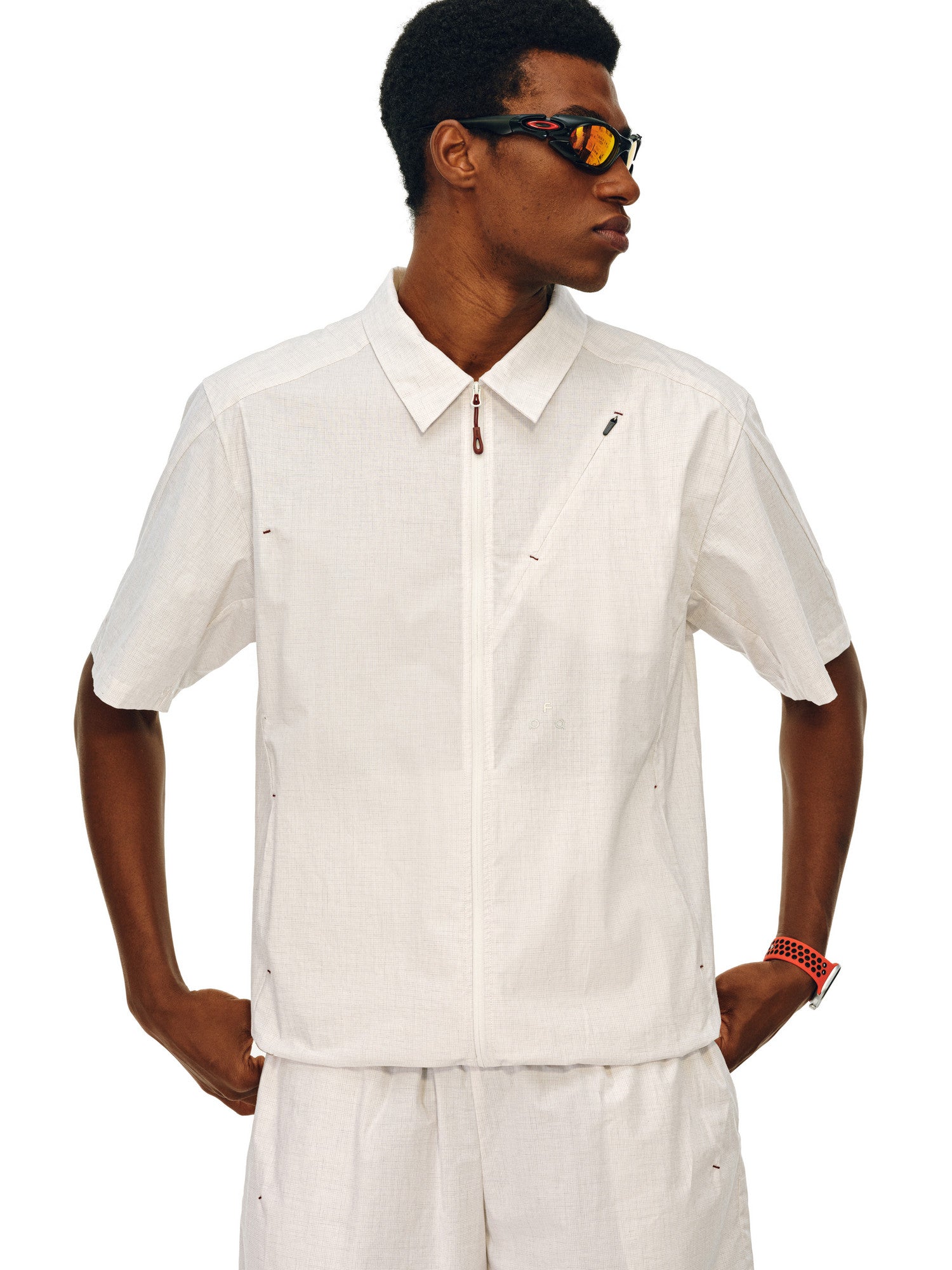FPA Fine Gingham High-Density Short-Sleeve Shirt 2026 New Summer Casual Spread Collar Set Zipper Shirt