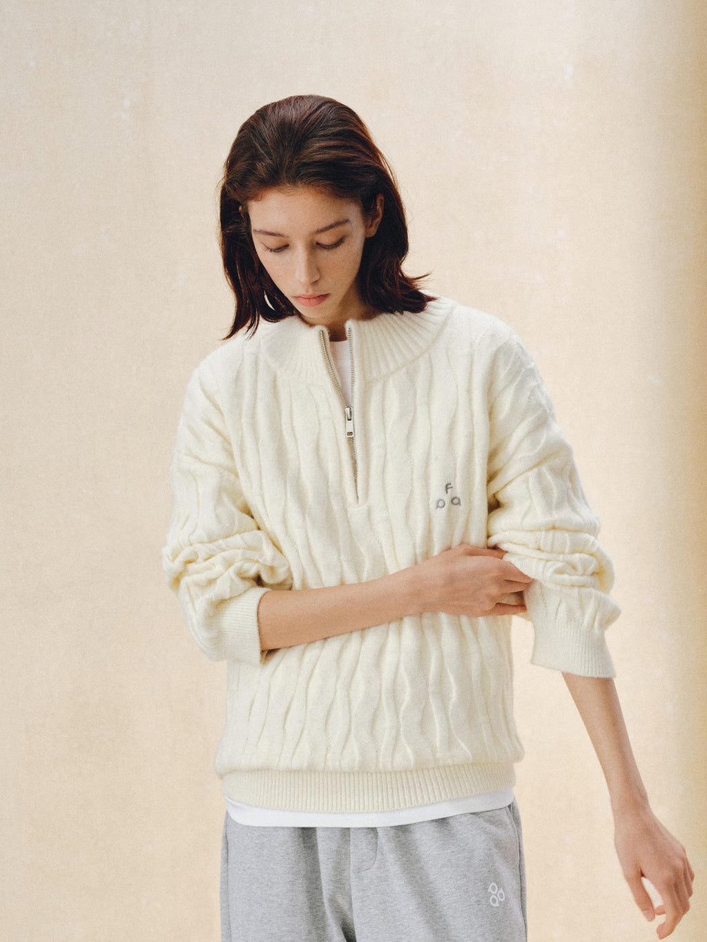 FPA Half-Zip Half-Turtleneck Cable Knit Pullover Sweater - Casual Retro Autumn Knit Top