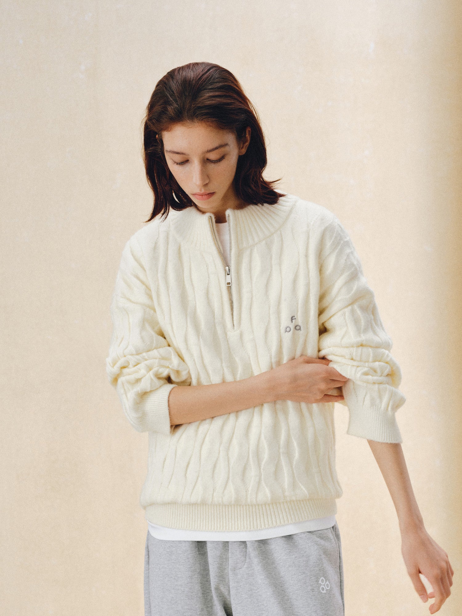 FPA Half-Zip Half-Turtleneck Cable Knit Pullover Sweater - Casual Retro Autumn Knit Top