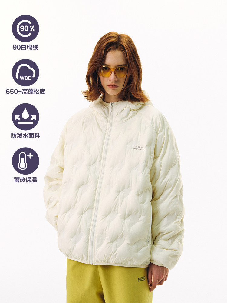 FPA 90% White Duck Down Houndstooth Lightweight Hooded Down Jacket - Loose Fit, Youth Style, Autumn/Winter