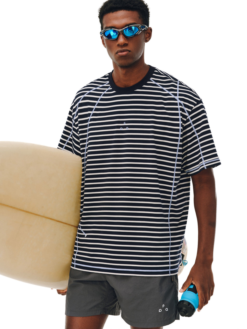 FPA Color-Block Striped Short-Sleeve T-Shirt with Contrasting Hasselblad Lines - 2026 New Summer Style, Unisex Crew Neck, Mid-Length Sleeve Tee for Men