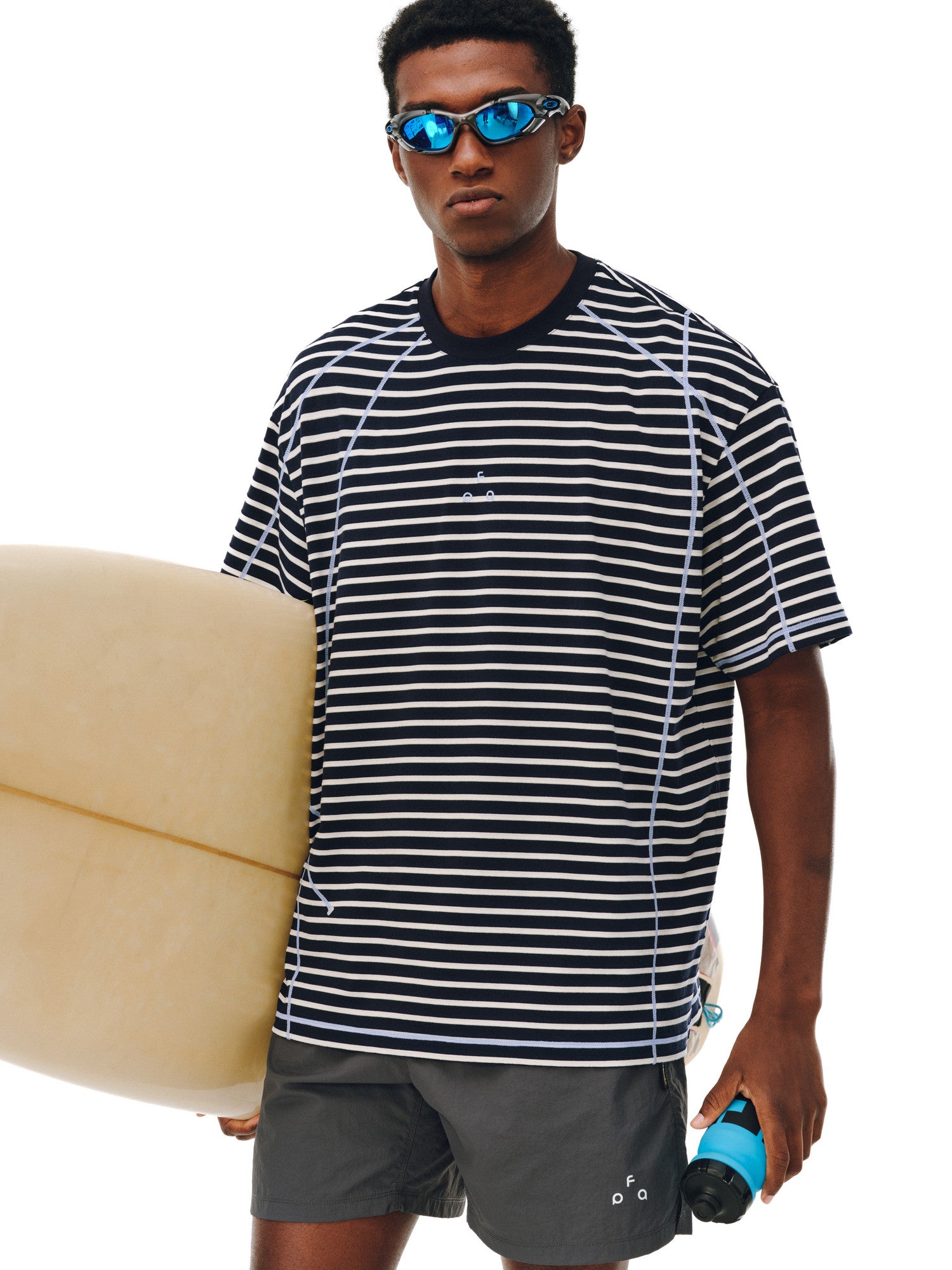 FPA Color-Block Striped Short-Sleeve T-Shirt with Contrasting Hasselblad Lines - 2026 New Summer Style, Unisex Crew Neck, Mid-Length Sleeve Tee for Men