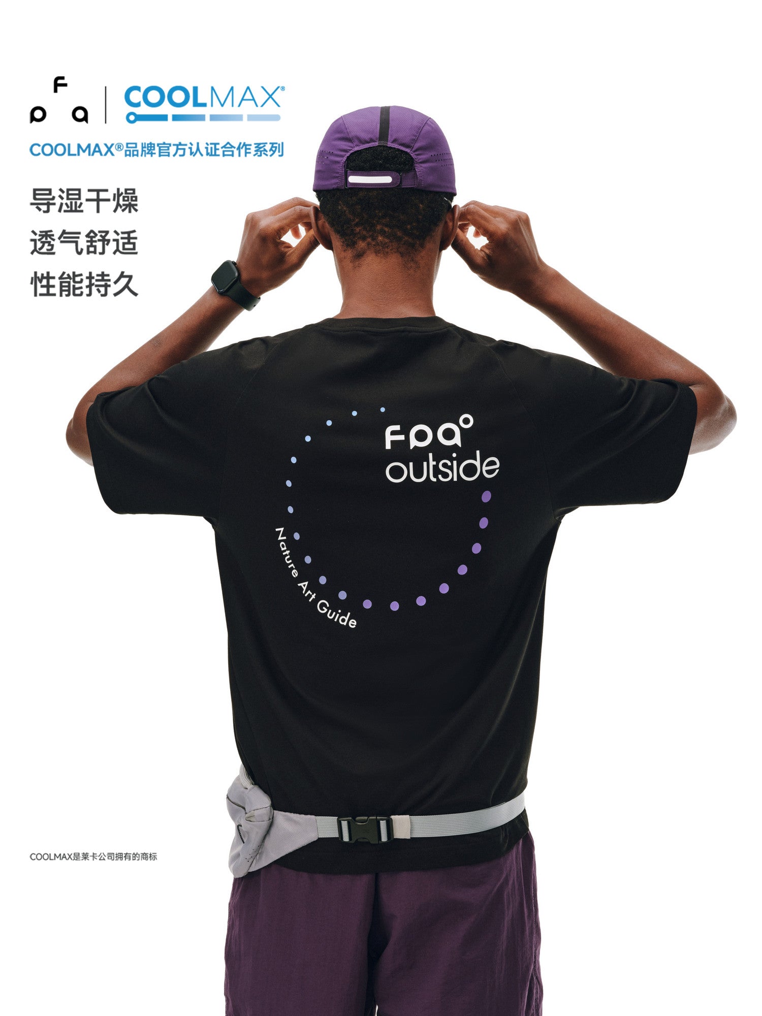 FPA Polka Dot COOLMAX Graphic Slogan Short Sleeve T-Shirt for Outdoor Sports, Round Neck, Unisex, Black and White