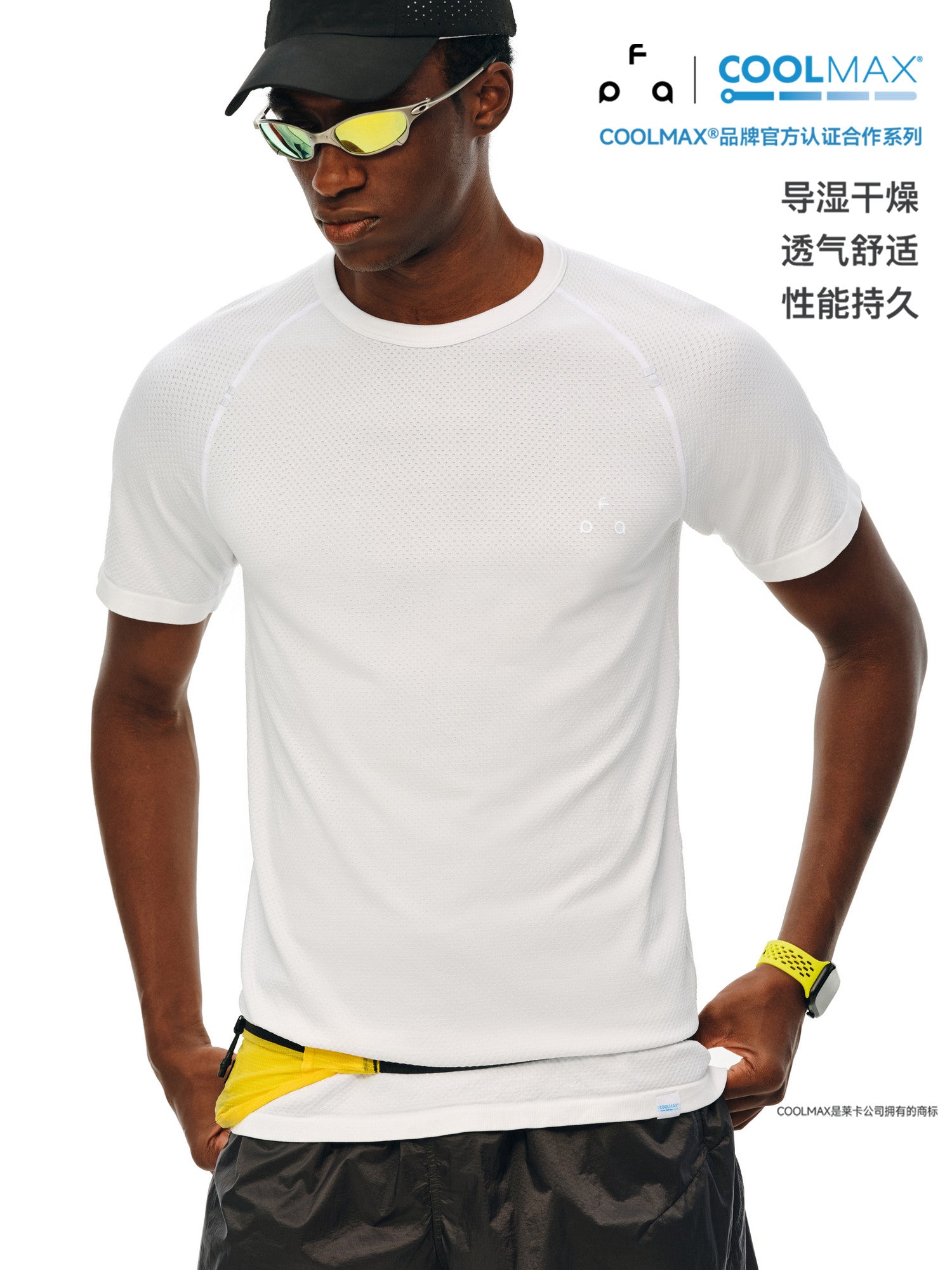 FPA Coolmax Seamless Knit Short Sleeve T-Shirt for Running and Fitness, Summer Basic Logo Tee, Regular Fit, Unisex