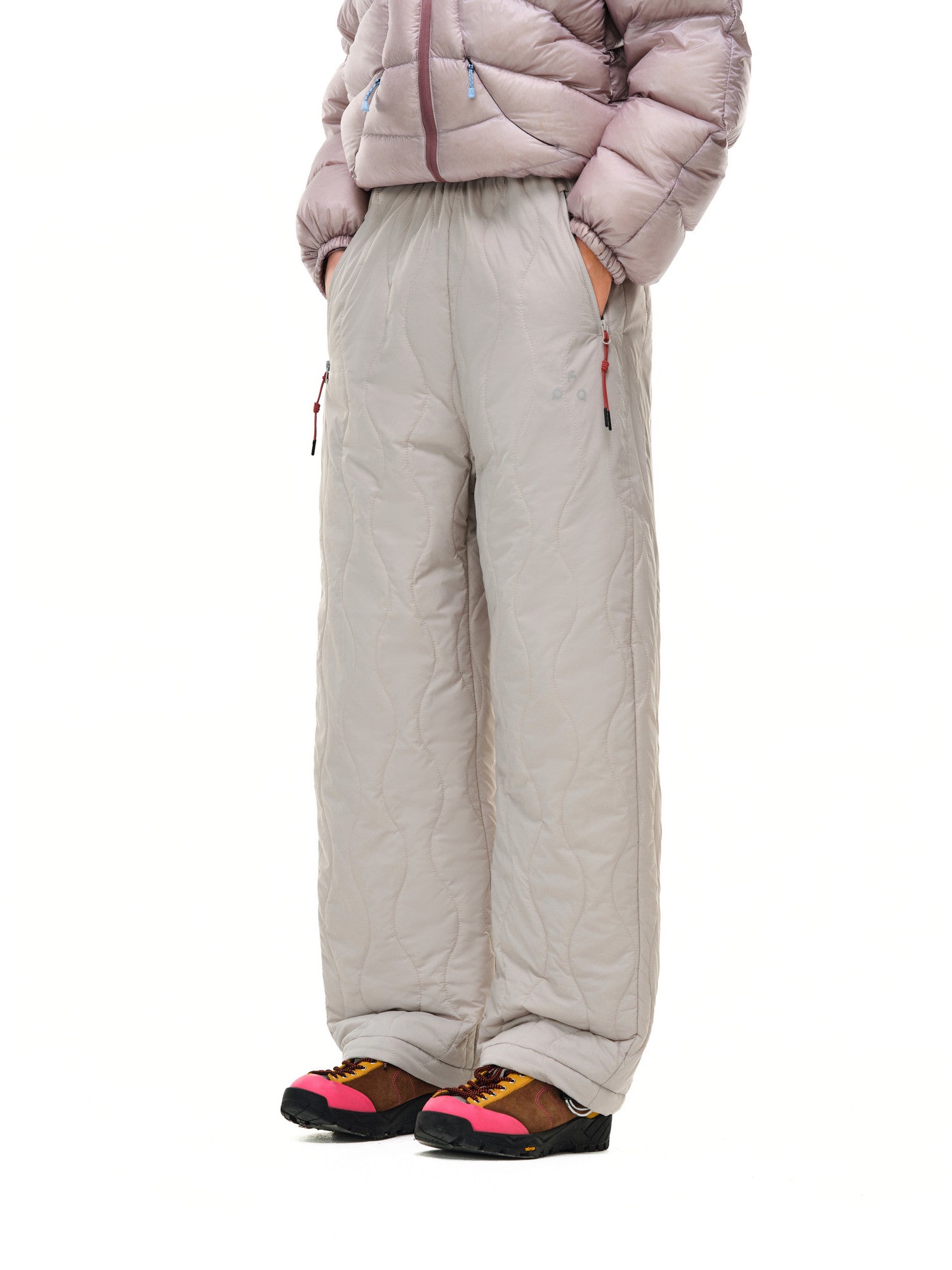 FPA Outdoor New Thinsulate Lightweight Quilted Cotton Pants – Winter Warm Casual Straight-Leg Trousers in White-Gray