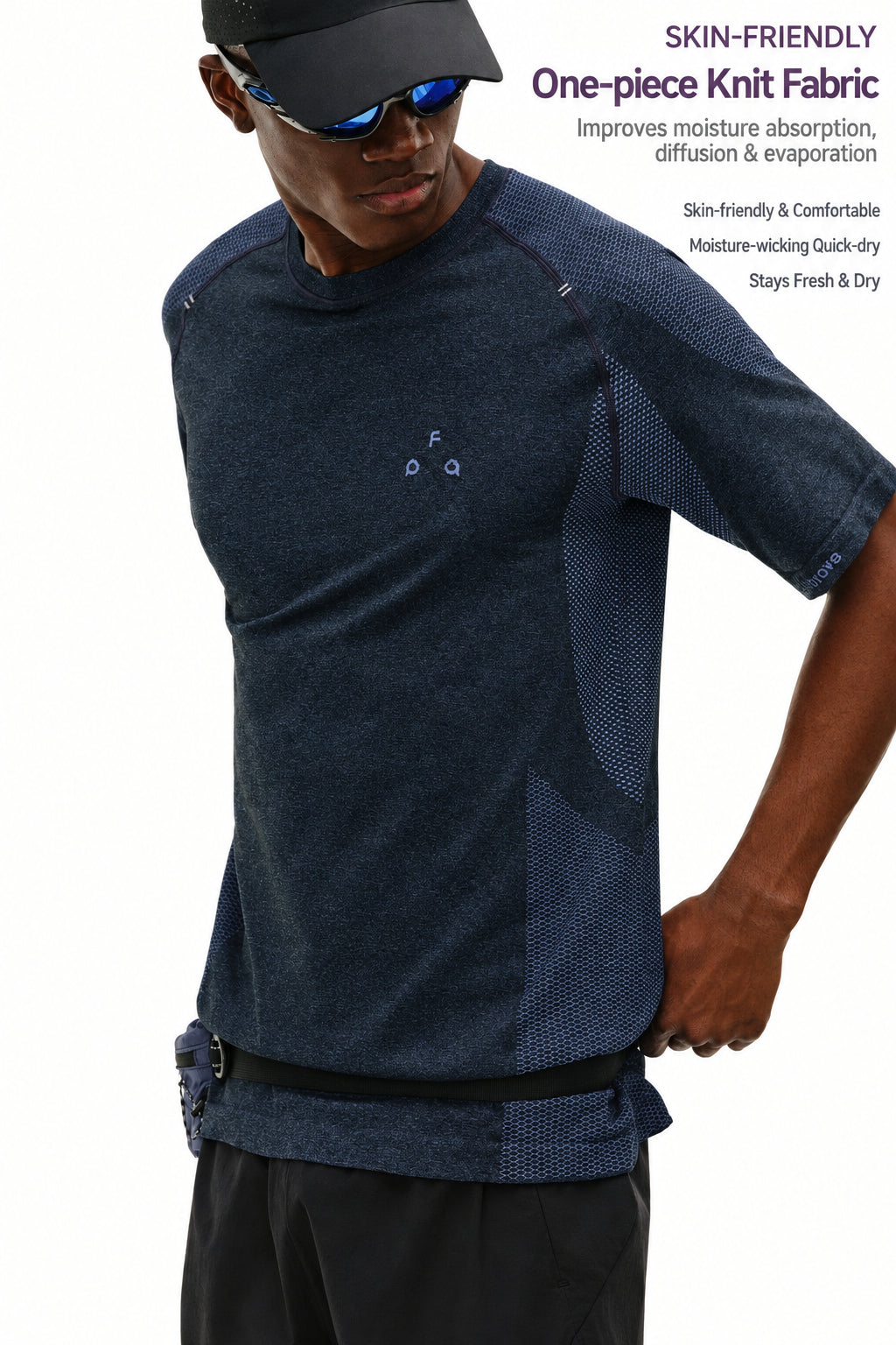 FPA One-Piece Knit Texture Short Sleeve T-Shirt for Men - Summer Round Neck Contrast Color Fitness Outdoor Sports Tee