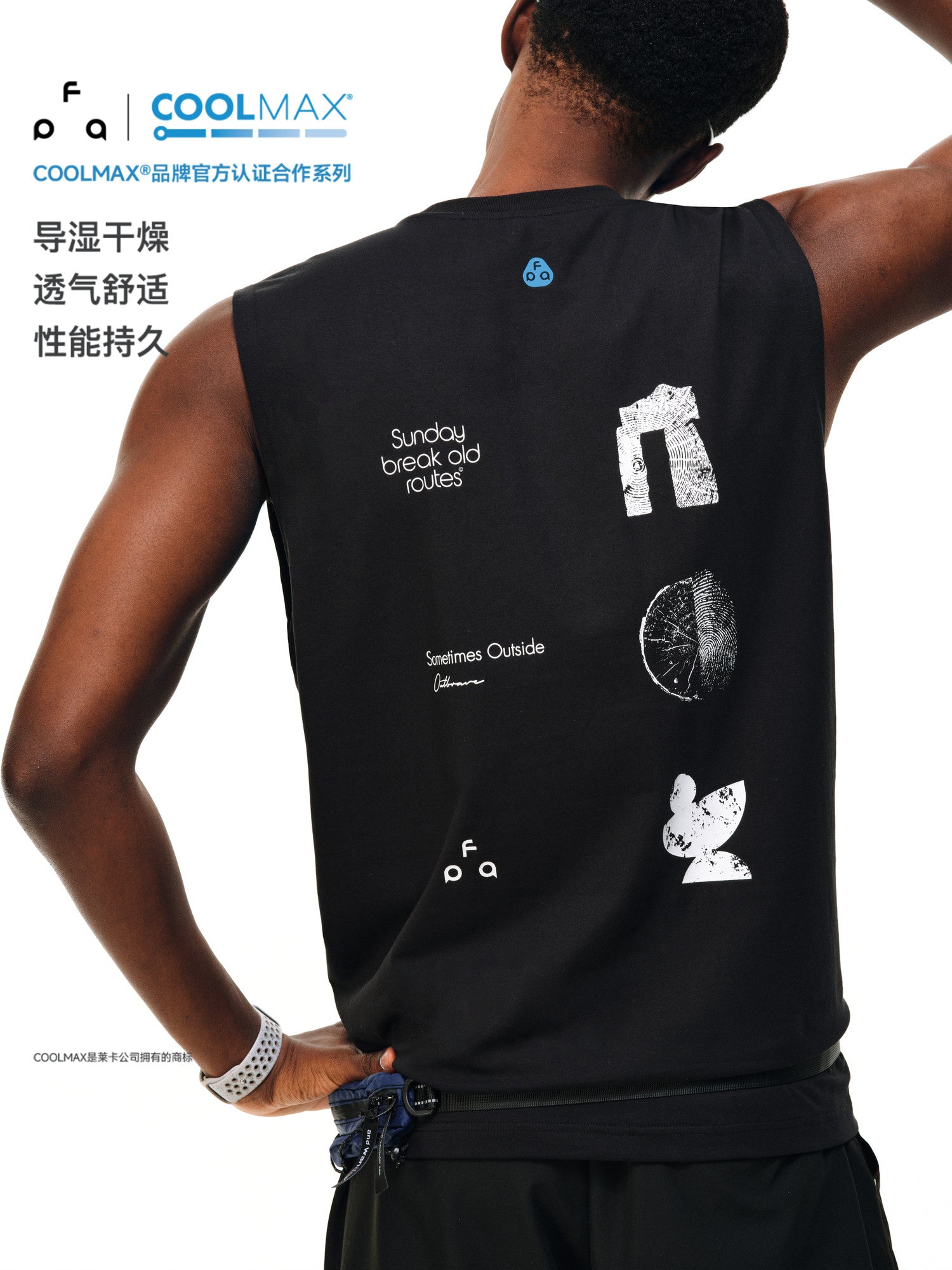 FPA COOLMAX Natural Energy Graphic Text Sports Vest for Fitness Running Outdoor Sleeveless T-Shirt