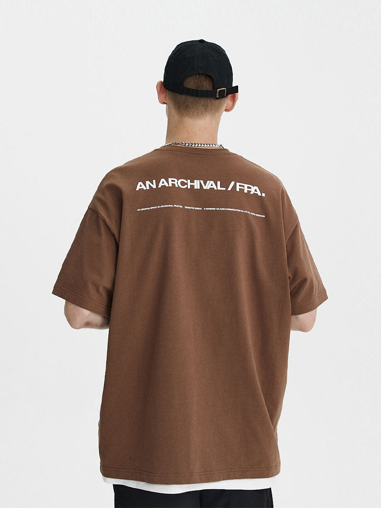 FPA Archive Basic Coffee Short Sleeve T-Shirt for Men - Chinese Streetwear, Summer Loose Fit, American Style, Minimalist, Versatile
