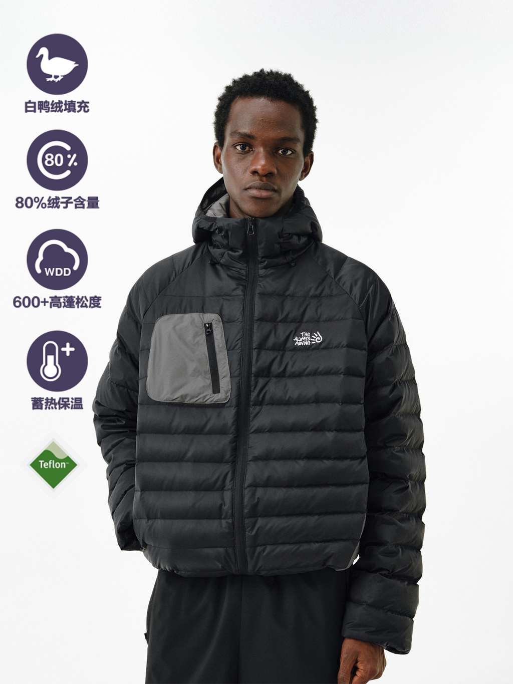 FPA DuPont Three-Proof Quilted Down Hooded Jacket – Winter American Style Black Loose Lightweight Down Coat for Men