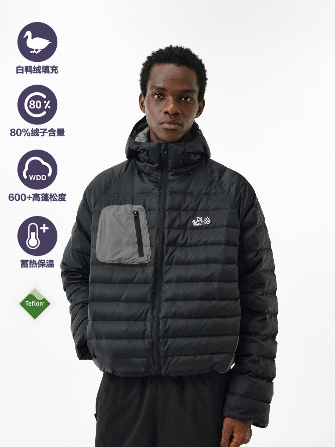 FPA DuPont Three-Proof Quilted Down Hooded Jacket – Winter American Style Black Loose Lightweight Down Coat for Men