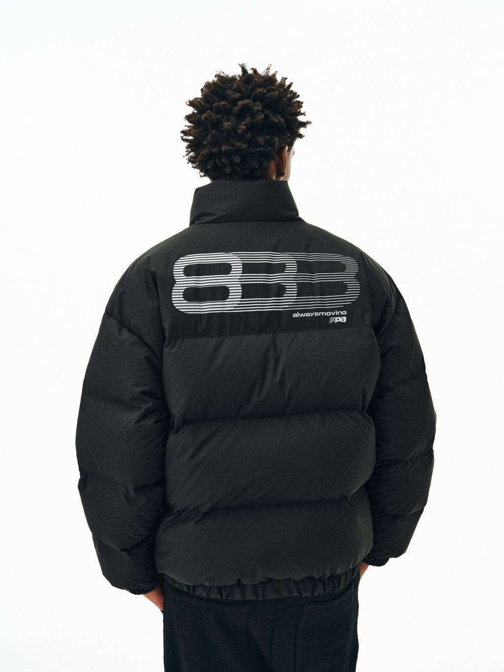 FPA Matte Phantom 8 Logo Basic Cotton Padded Jacket - Winter Thick Warm Stand Collar Cold-Proof Chinese Streetwear Black Cotton Coat