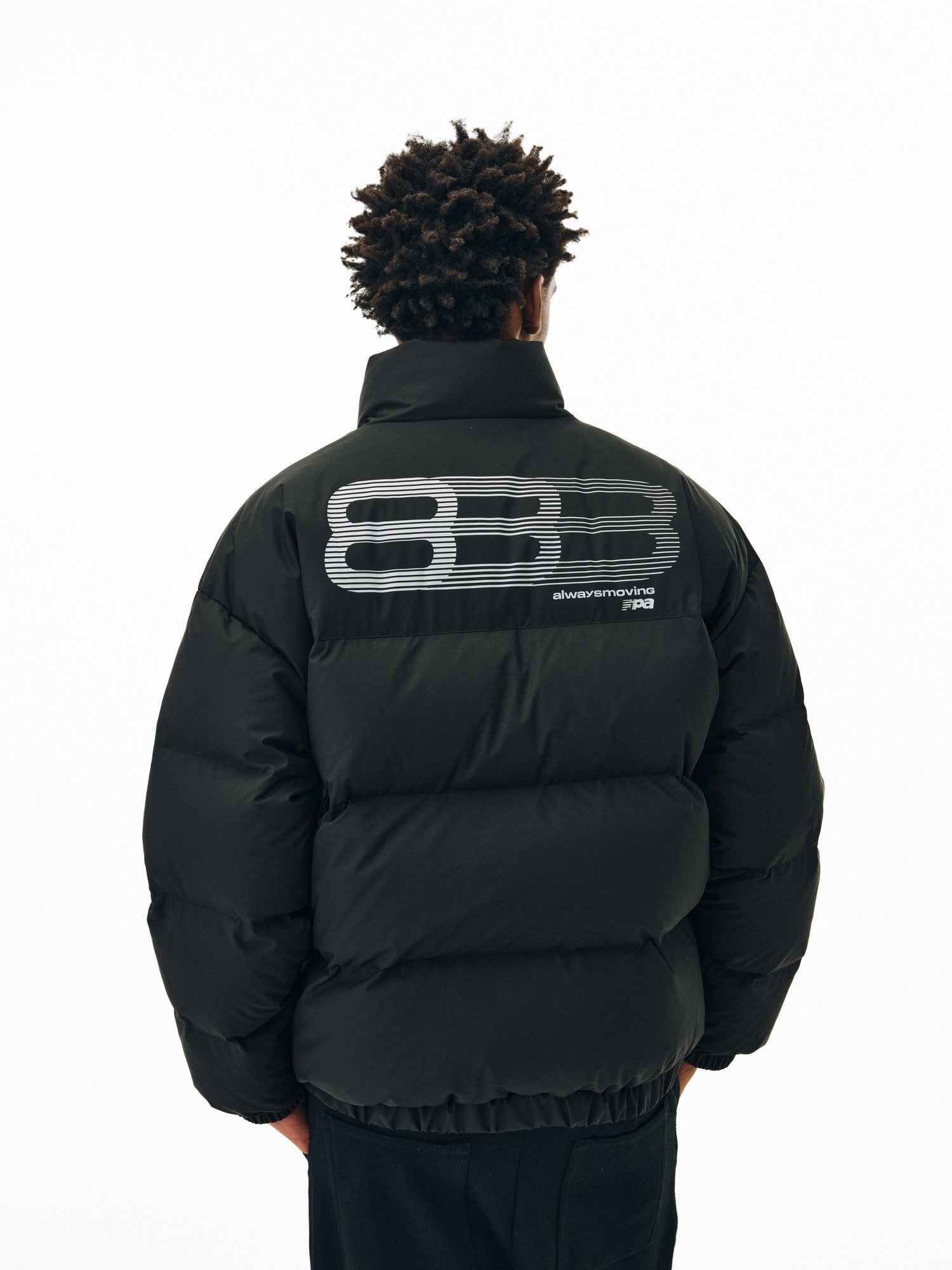 FPA Matte Phantom 8 Logo Basic Cotton Padded Jacket - Winter Thick Warm Stand Collar Cold-Proof Chinese Streetwear Black Cotton Coat