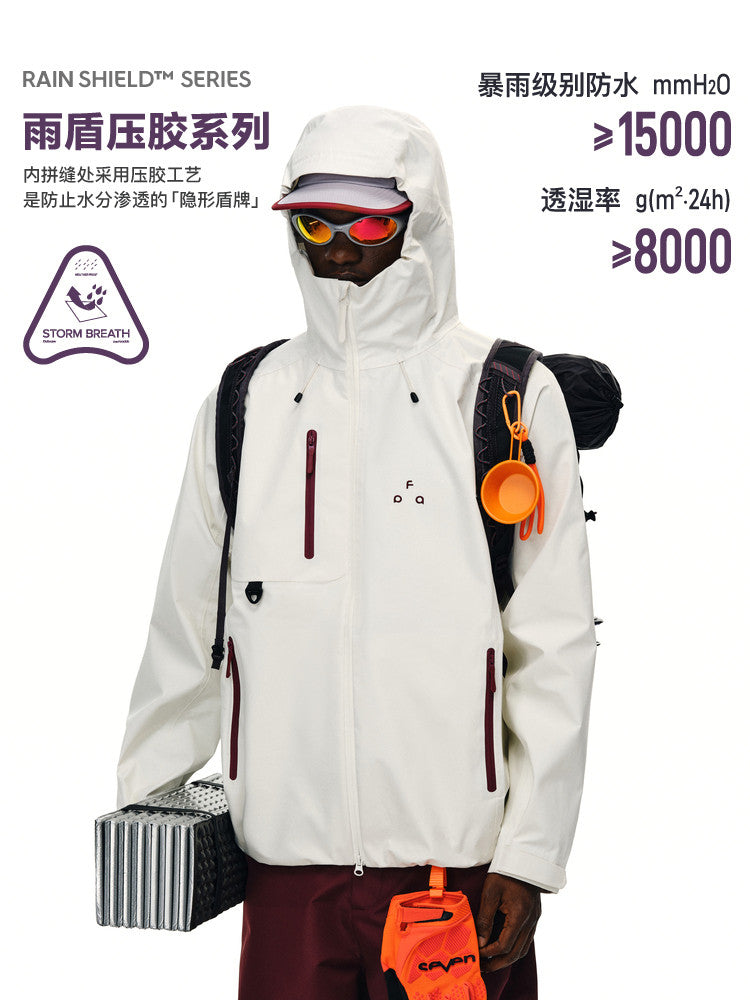 FPA Rain Shield Sealed Seam Outdoor Three-Proof Full-Seam Waterproof Jacket, Mountain Climbing Coat with Hood, Couple Sports Jacket