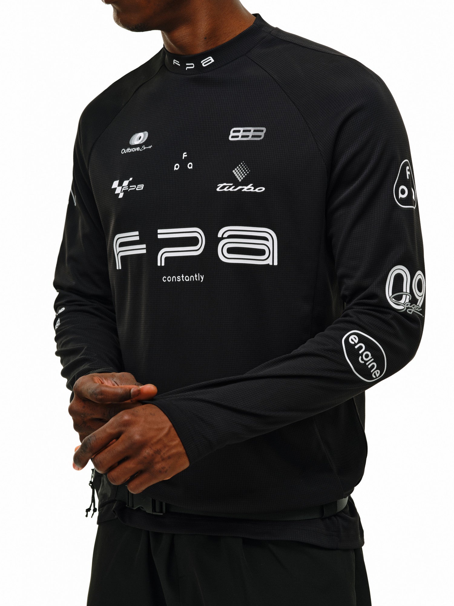 FPA Moisture-Wicking Half-Zip Long-Sleeve Base Layer for Spring Outdoor Sports, Printed White/Black Men's T-Shirt