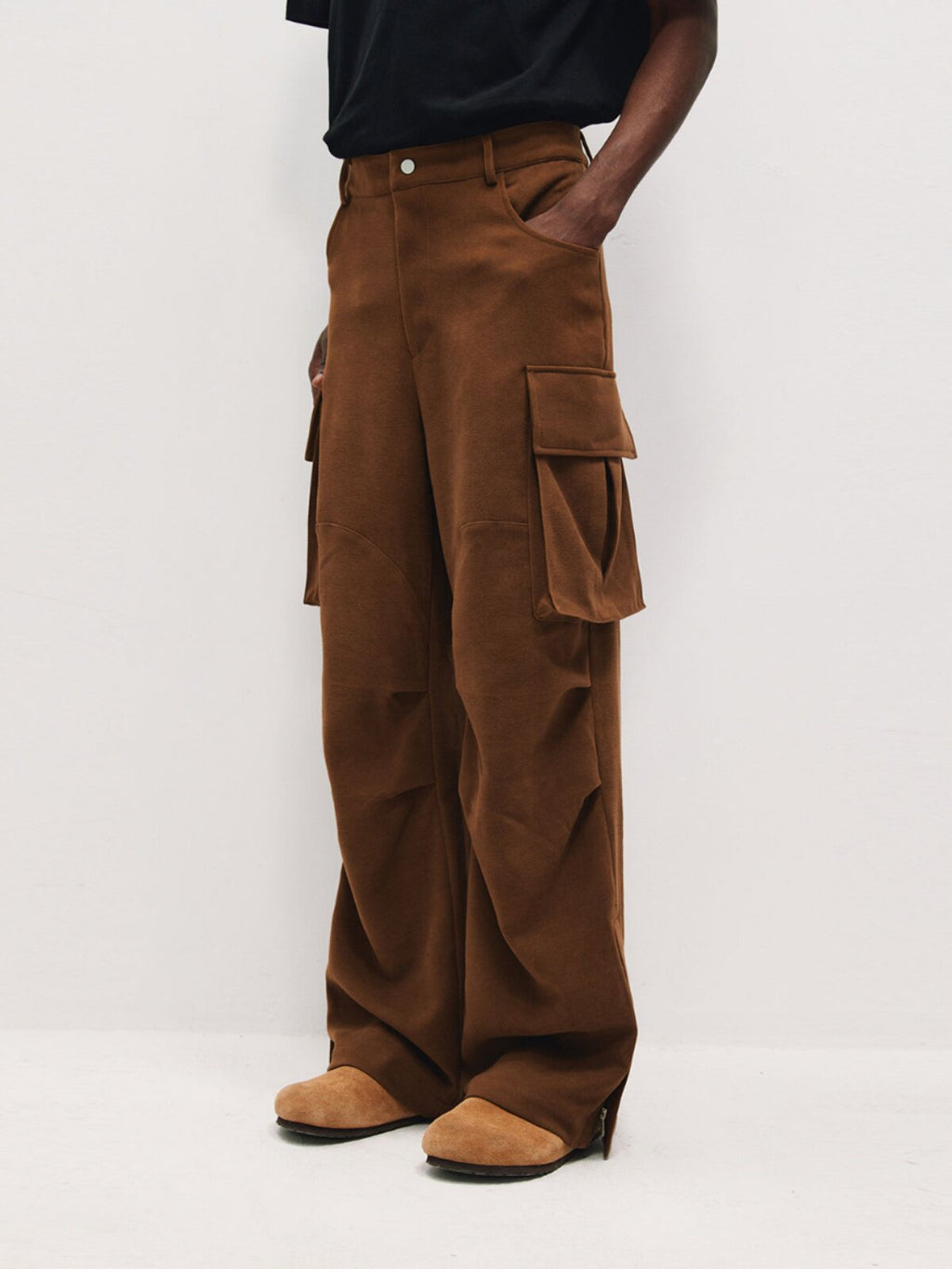 FPA Vintage Suede Large Pocket Cargo Pants American Street High-Rise Spring/Autumn Loose Straight-Leg Paratrooper Pants for Men