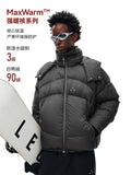 FPA Detachable Hooded Down Jacket with Collar, Textured Construction, Winter Warm Deep Gray Down Coat for Men