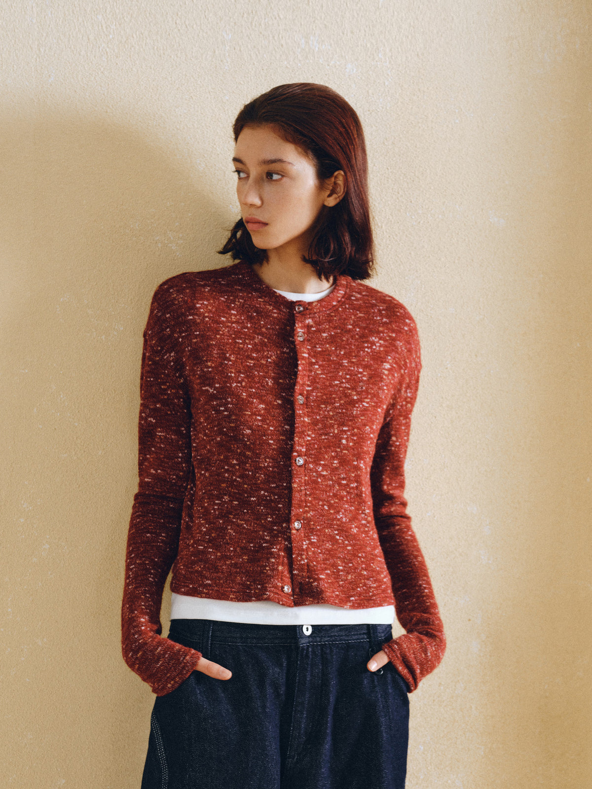 FPA Iridescent Marl Short Cardigan Sweater – Autumn/Winter Long-Sleeve Knit Jacket for Women