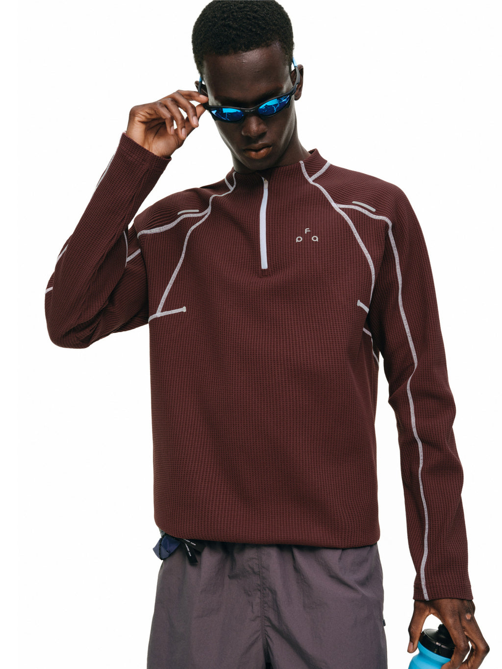 FPA Half-Zip Contrast Stitch Quick-Dry Long Sleeve Tee for Men and Women, Spring/Fall Outdoor Casual Top with High Neck and Print