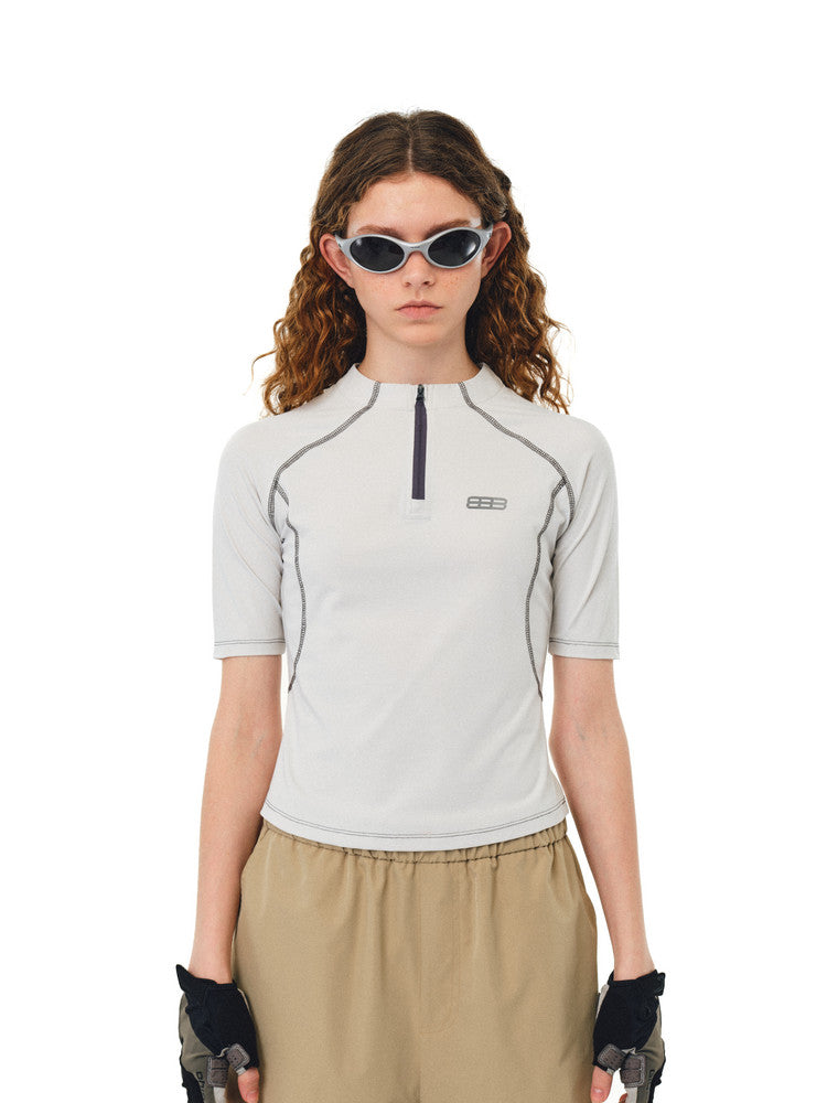 FPA Sorona Quick-Dry Half-Zip Short Sleeve T-Shirt - Summer Chinese Streetwear Design Athletic Fitted Tee