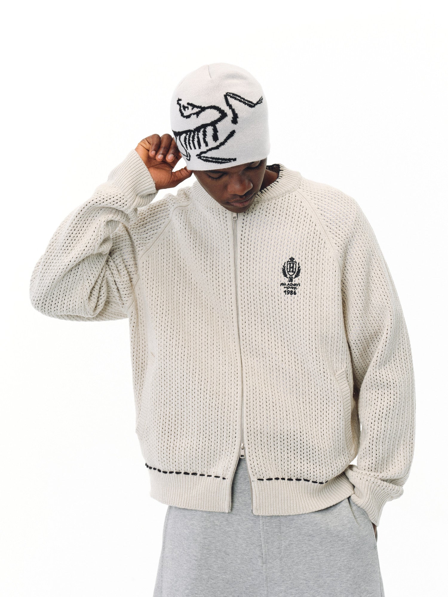 FPA Openwork Knit Baseball Zip-Up Jacket 2026 New Spring Loose Fit Crew Neck Unisex Streetwear Cardigan Coat