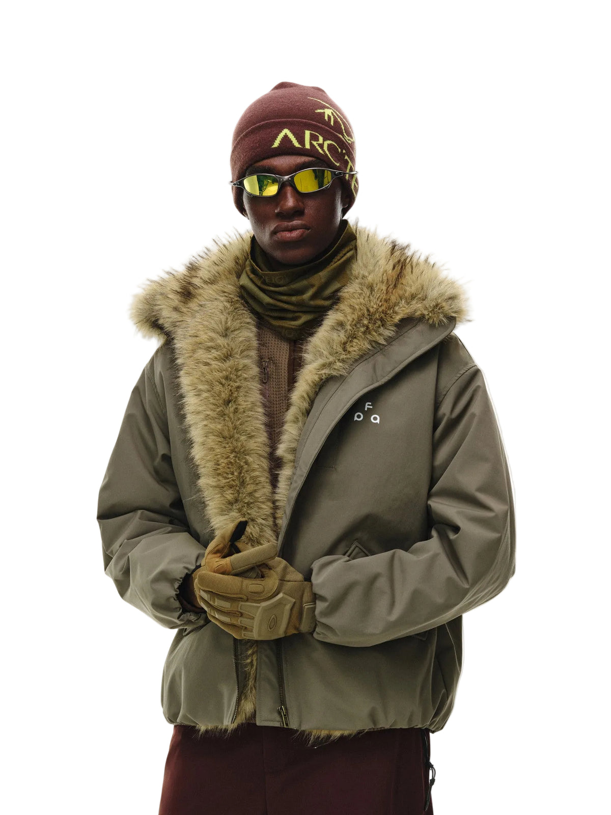 FPA Eco-Friendly Mink Fur Collar Stand Collar Green Parka Down Jacket Winter Warm Couple Down Coat