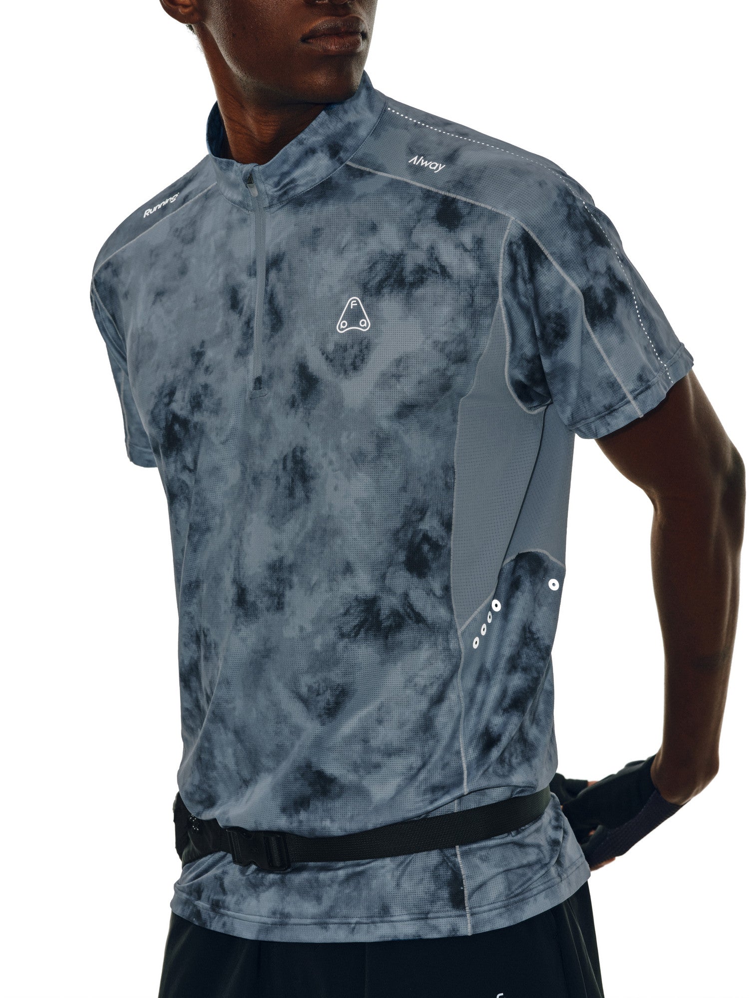 FPA Quick-Dry Tie-Dye Paneled Sports Short Sleeve Outdoor Cool Touch Half-Zip T-Shirt for Men