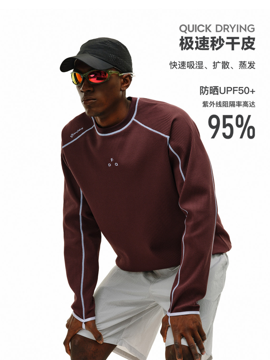 FPA Quick-Dry Sun-Protection Contrast Stitch Long-Sleeve T-Shirt, Spring Premium Design, Crew Neck, Casual Outdoor Sports Tee for Men and Women