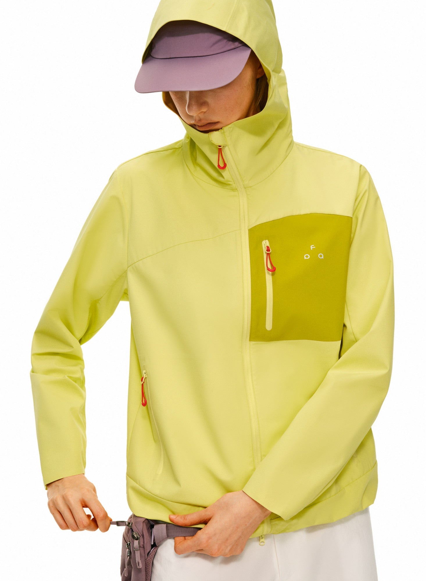 FPA Color-Block Water-Resistant Hooded Jacket for Outdoor Sports, Hiking, Climbing, Autumn Commute, Unisex
