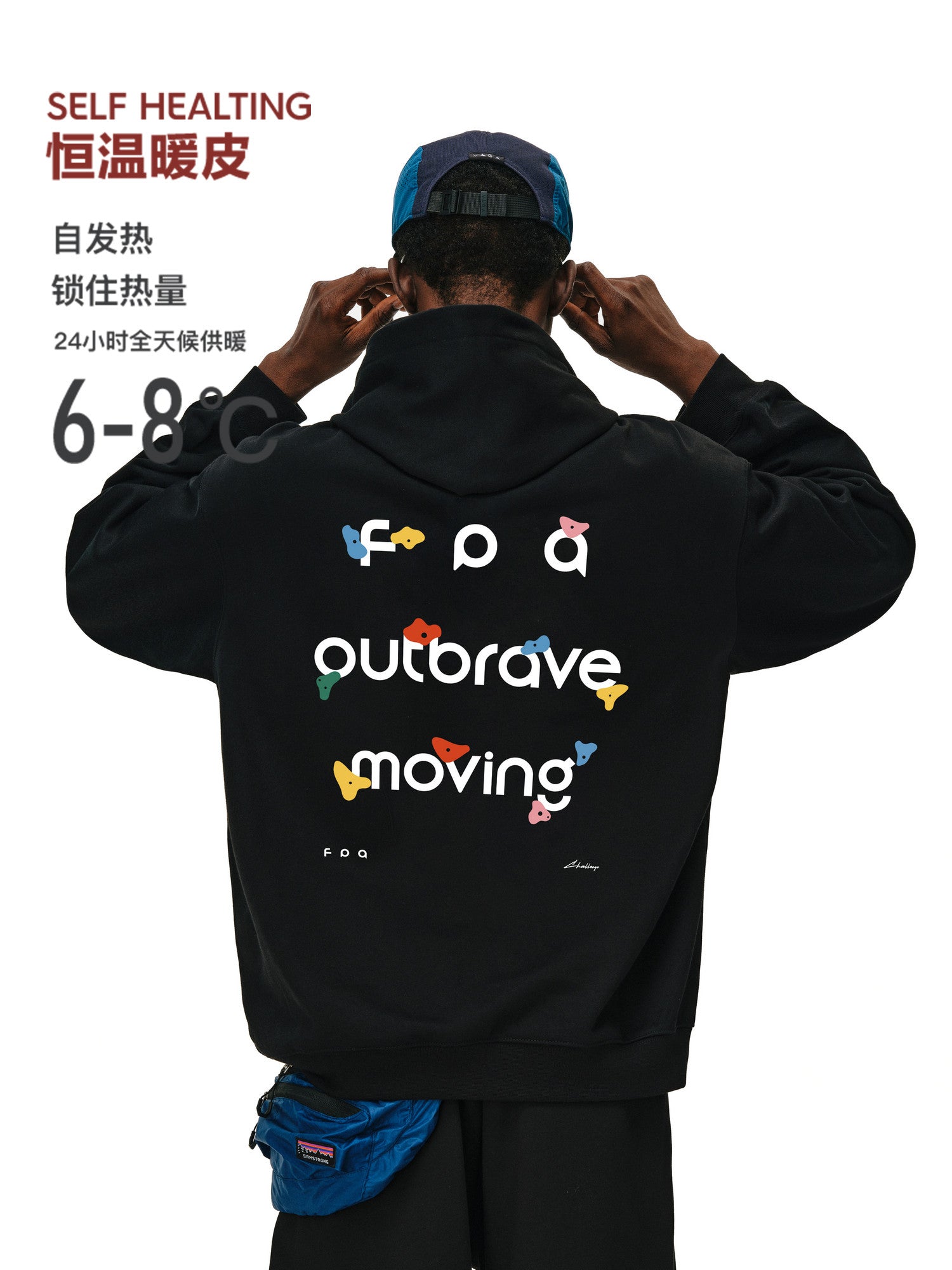 FPA Warm Fleece Hooded Sweatshirt for Couples – Streetwear Pullover with Printed Design, Autumn/Winter, Black & Heather Gray