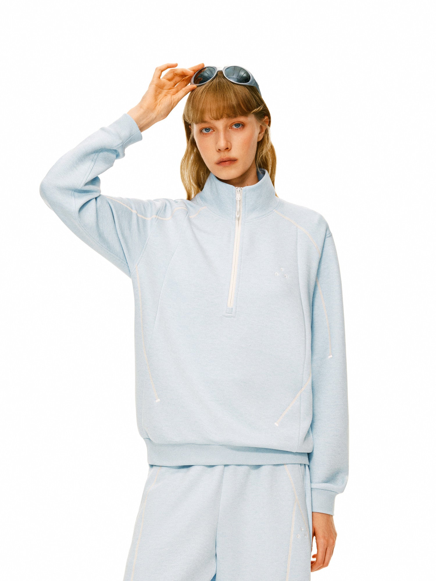 FPA Skin-Friendly Wool Heather Contrast Color Half-Zip Casual Sweatshirt Set for Couples, Autumn Pullover Top