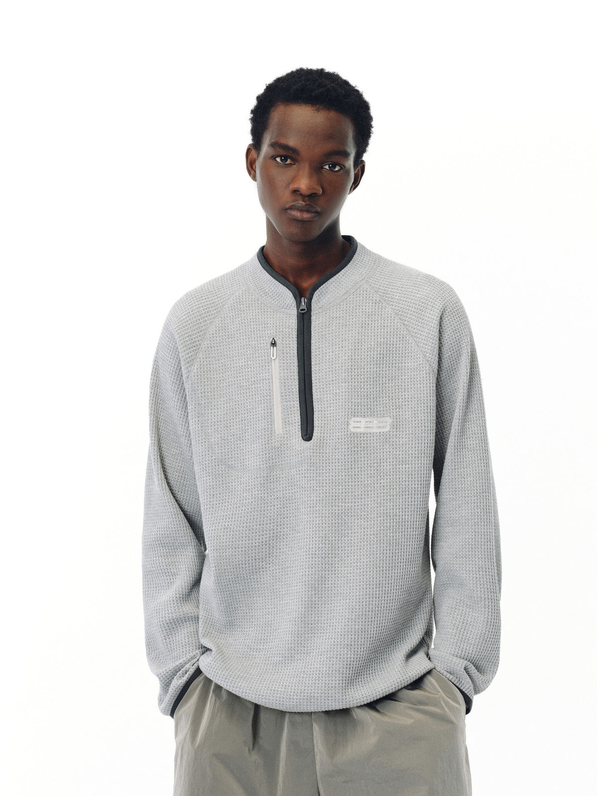 FPA Sports Waffle Cotton Half-Zip Long Sleeve Spring/Fall Loose Casual Unisex National Trend T-Shirt