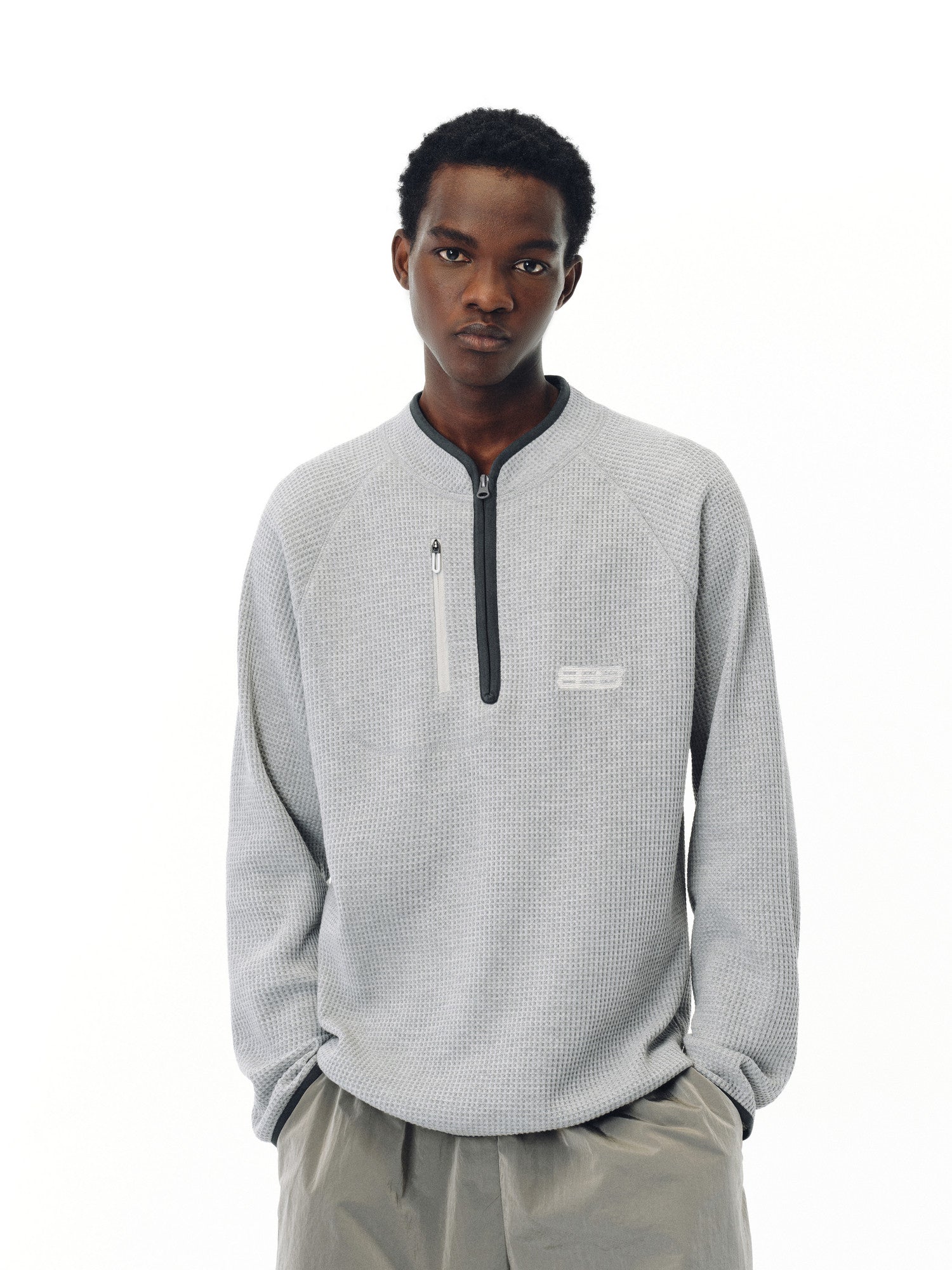 FPA Sports Waffle Cotton Half-Zip Long Sleeve Spring/Fall Loose Casual Unisex National Trend T-Shirt