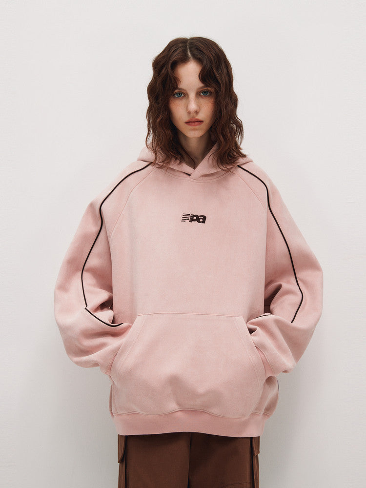 FPA Suede Embroidered Hoodie - Chinese Streetwear Trend, Casual Unisex Heavyweight Pullover for Spring/Autumn/Winter