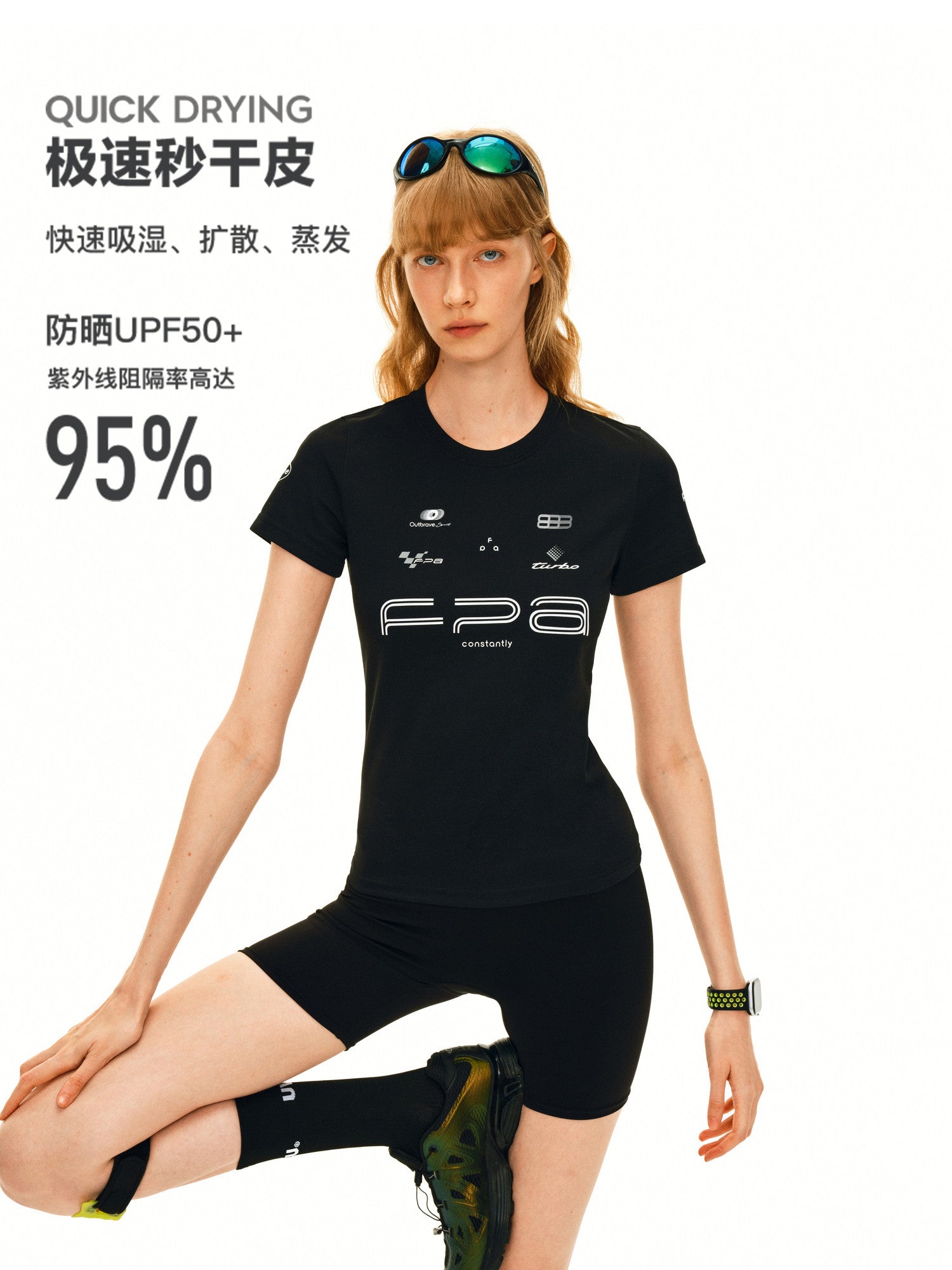 FPA Racing Print Crew Neck Short Sleeve T-Shirt for Women - Summer Athletic Quick-Dry Casual Slim Fit in Black and White