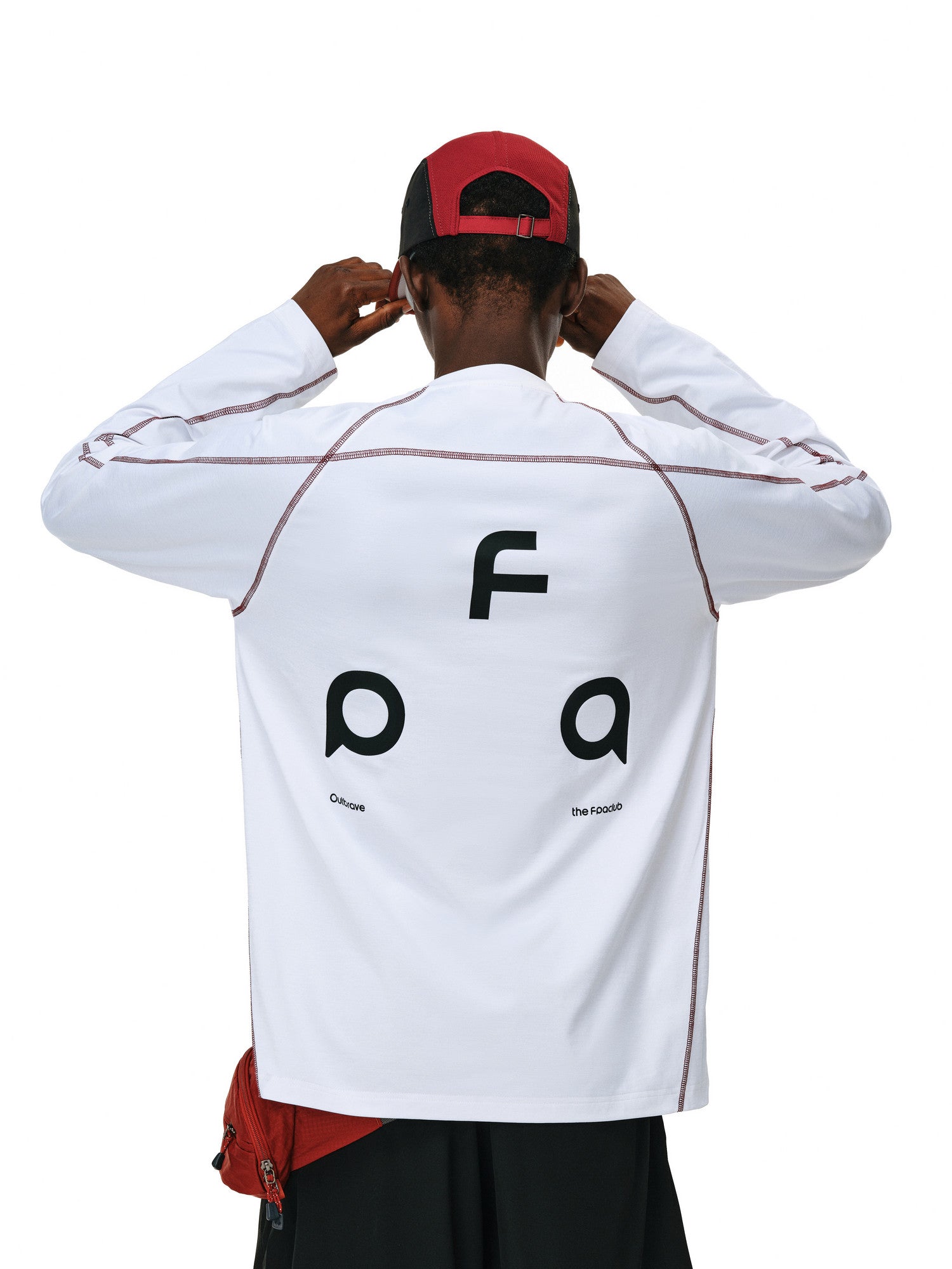 FPA Contrast Stitch Long Sleeve Tee with Triangle Logo - Chinese Streetwear Basic Crewneck, Relaxed Fit, Unisex, Autumn