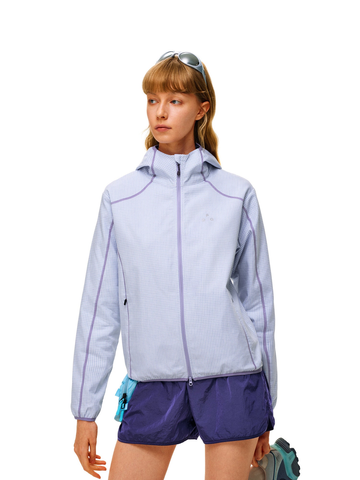 FPA High-Count Dense Casual Lightweight Plaid Jacket - Autumn Contrast Color Outdoor Sports Loose Purple Hooded Jacket for Women