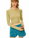 FPA Seamless Breathable Short-Length Long-Sleeve Women's Top for Outdoor Fitness and Yoga, Fitted High-End Crew Neck T-Shirt