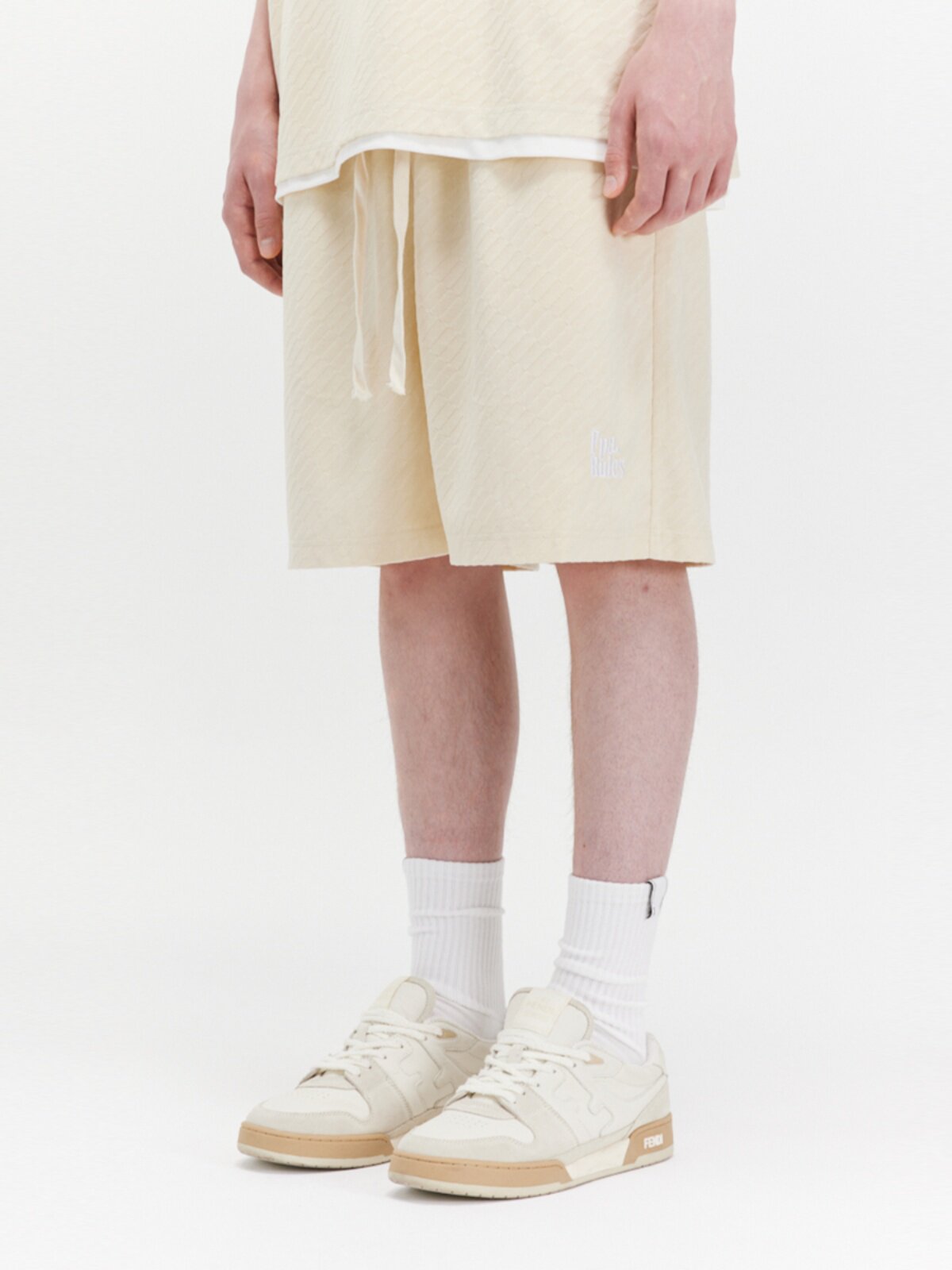 FPA Brushed Twill Textured Embroidered Shorts Summer Chinese Street Style Loose Casual Straight-Leg Mid-Length Shorts