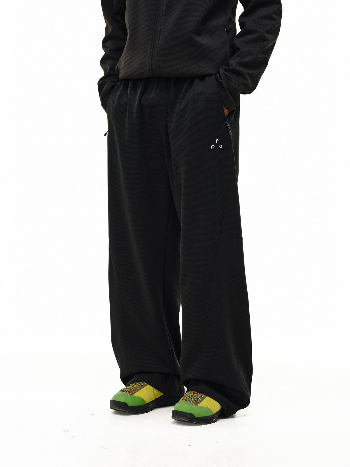 FPA Men's Lightweight Textured Knit Jogger Pants for Outdoor Running, Spring Loose Fit Casual Black Sweatpants