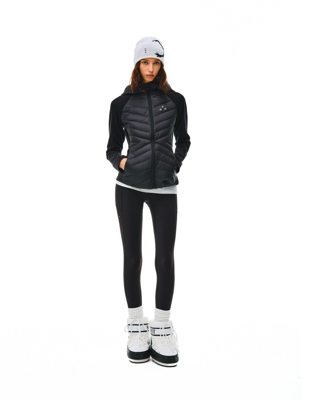 FPA Women's Hooded Quilted Down Jacket with Contrast Panels, Autumn/Winter Outdoor Sports Warm White Down Coat