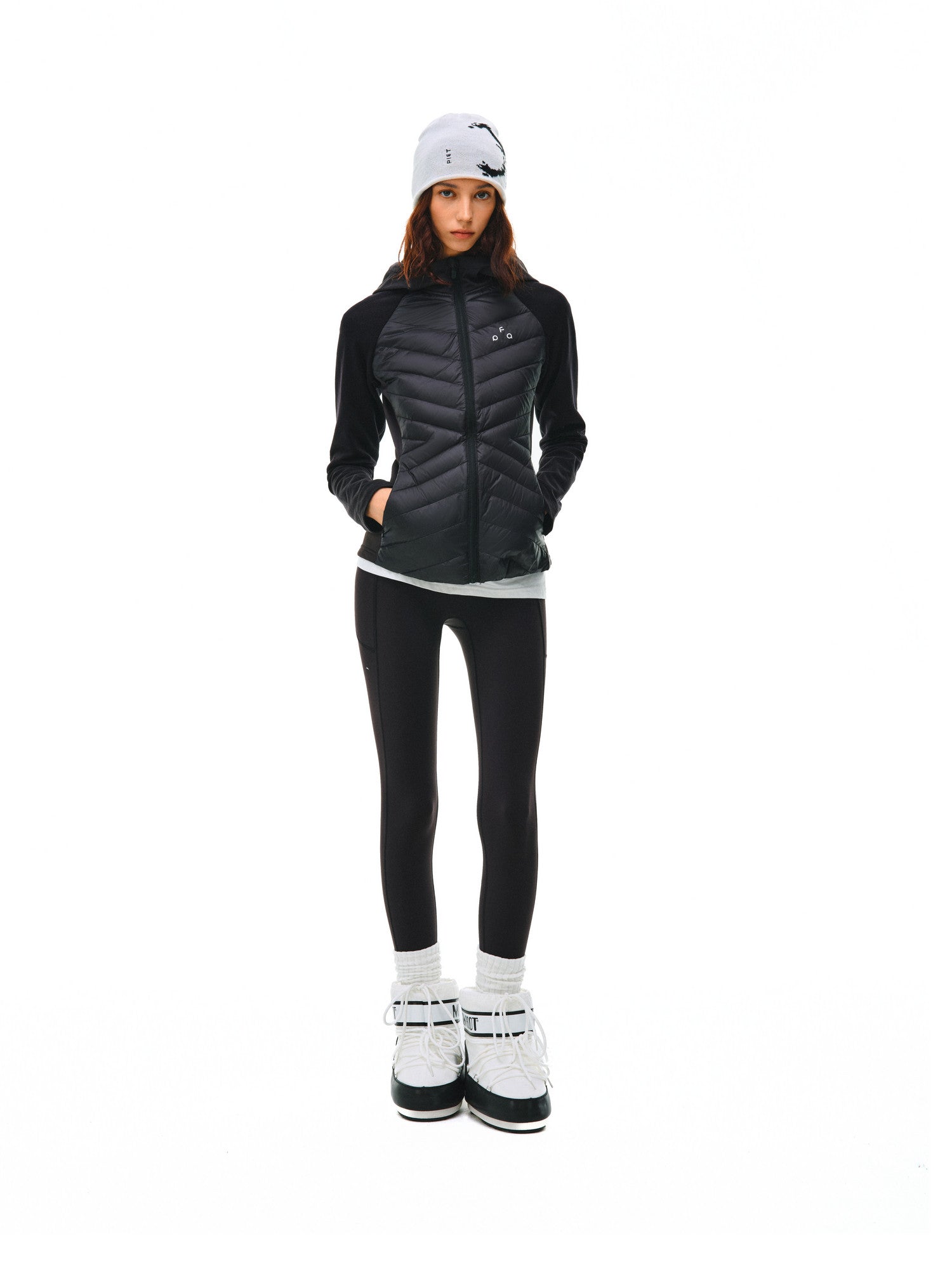 FPA Women's Hooded Quilted Down Jacket with Contrast Panels, Autumn/Winter Outdoor Sports Warm White Down Coat