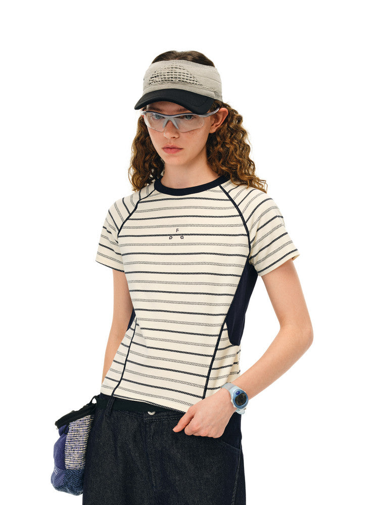 FPA Striped Color-Block Short Sleeve T-Shirt 2026 New Round Neck Casual Sports Slim Fit Tee