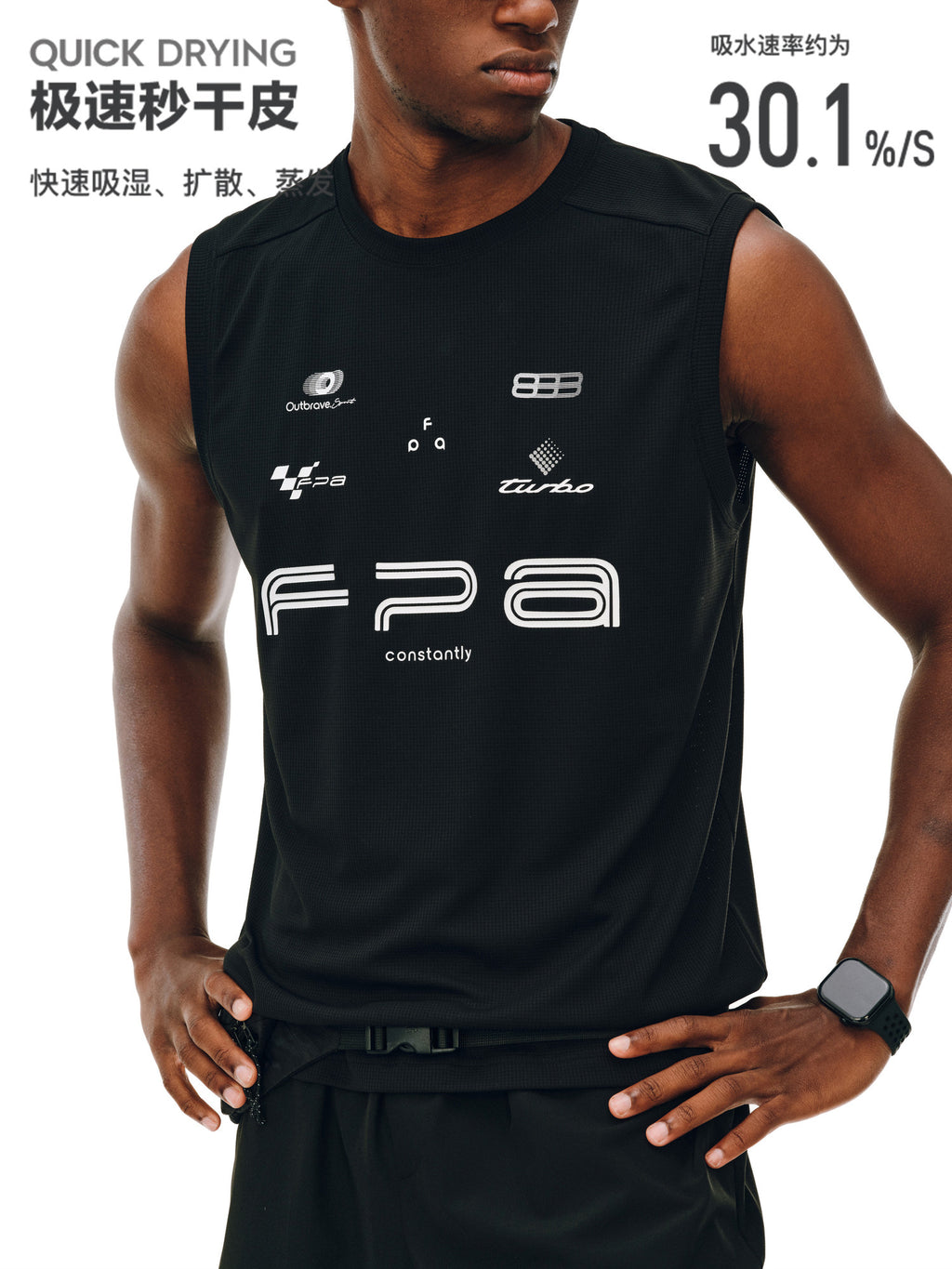 FPA Racing Sports Logo Tank Top - Summer Quick-Dry Round Neck Outdoor Fitness White Black Sleeveless T-Shirt