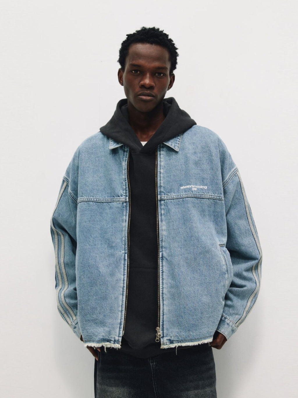 FPA Washed Fringed Denim Jacket – Chinese Streetwear Trend, American Loose Fit, Unisex Collared Jacket for Men